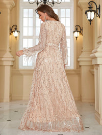 Yisikado Surplice Neck Self Belted Sequin Dress-A097