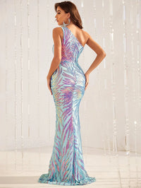 Yisikado One Shoulder Holographic Sequin Formal Dress-A190