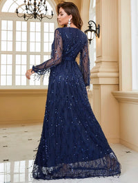 Yisikado Surplice Neck Self Belted Sequin Dress-A097