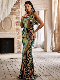 Yisikado One Shoulder Holographic Sequin Formal Dress-A190