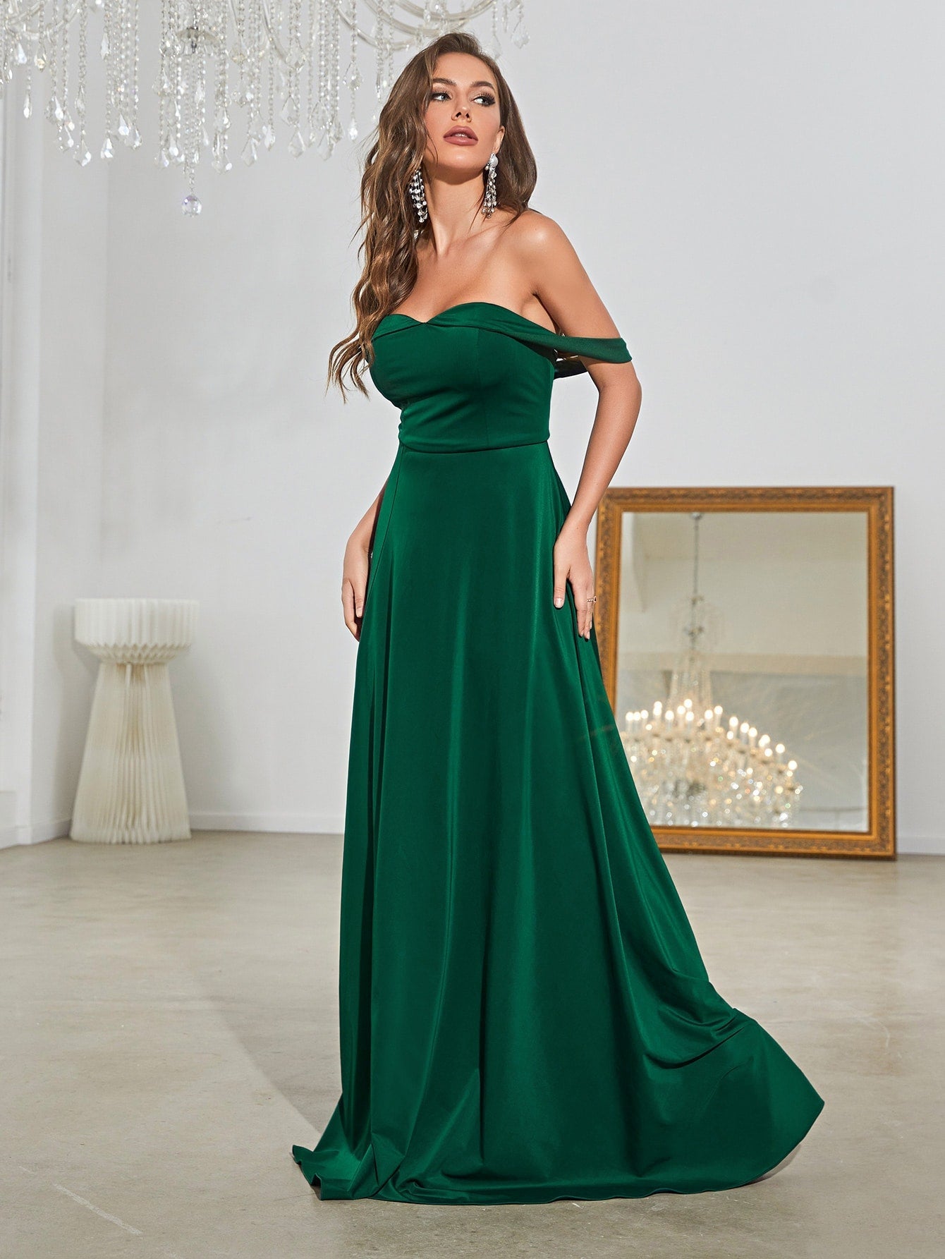 Off Shoulder Split Thigh Prom Dress-MG002