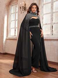 Yisikado Women's Rhinestone & Beaded Stand Collar Halter Shawl For Parties, Evening Gowns-SSN309