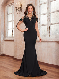 Yisikado Women's Elegant & Sexy Mermaid Lace Floor-Length Formal Evening Dress With 3d Floral Long Sleeves-SST2112
