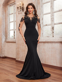 Yisikado Women's Elegant & Sexy Mermaid Lace Floor-Length Formal Evening Dress With 3d Floral Long Sleeves-SST2112