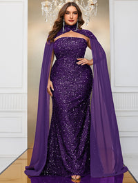 Yisikado Plus Cloak Sleeve Sequin Formal Dress-FMGT610-4
