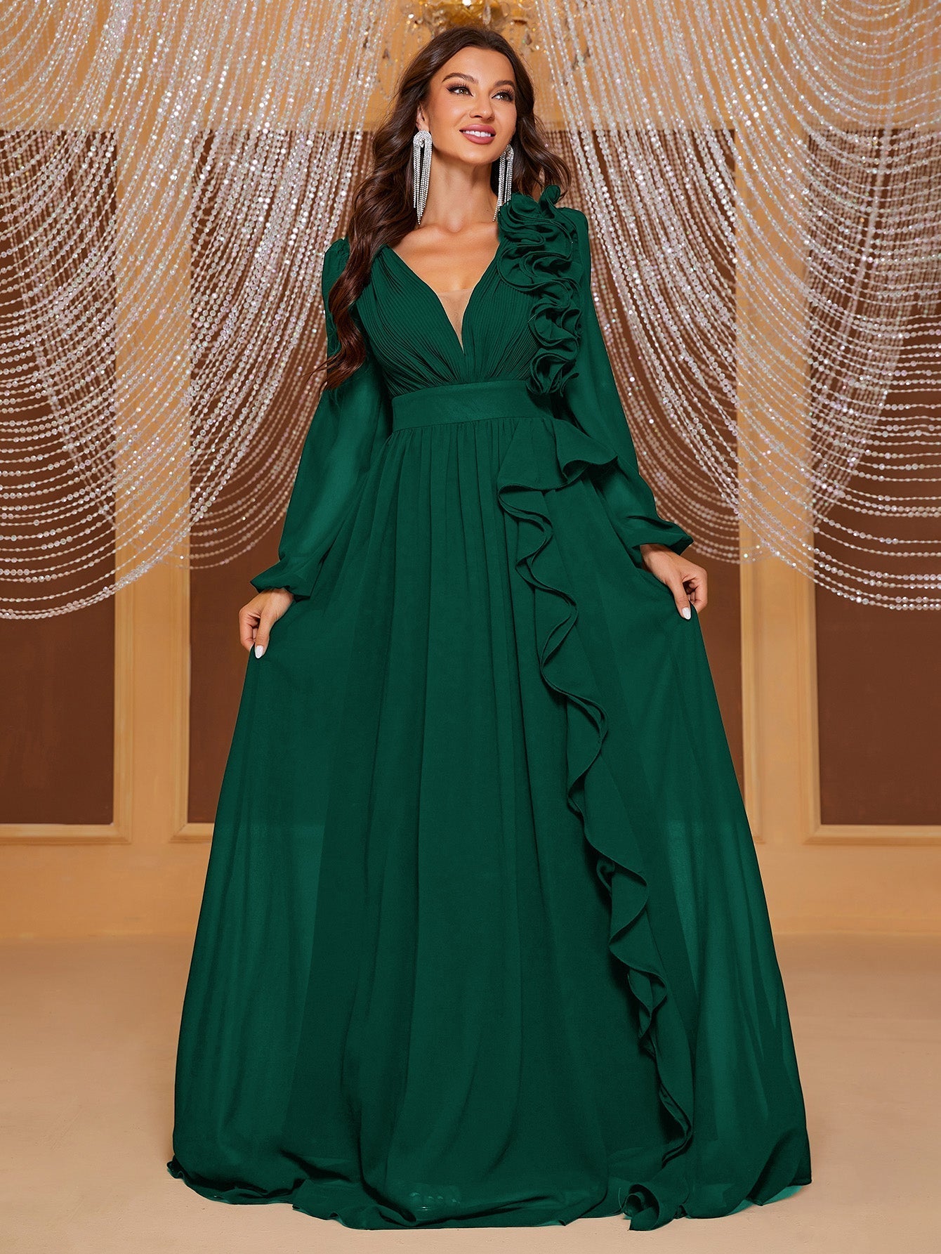 Yisikado Women's Long Sleeve Lace Decorated Wedding Dress-SSN228-5