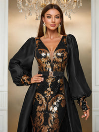 Yisikado Women's Sparkling Printed Double V-neck Cape Sleeve Dress With Luminous Effect For Cocktail Party-SST2085-2