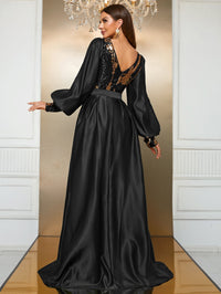 Yisikado Women's Sparkling Printed Double V-neck Cape Sleeve Dress With Luminous Effect For Cocktail Party-SST2085-2