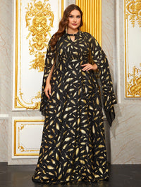Yisikado Plus Feather Print Cloak Sleeve Dress-FGLW20022
