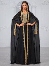 Yisikado Embroidered Applique Sleeveless Dress And Dolman Sleeve Jacket Two-Piece Set-SS485