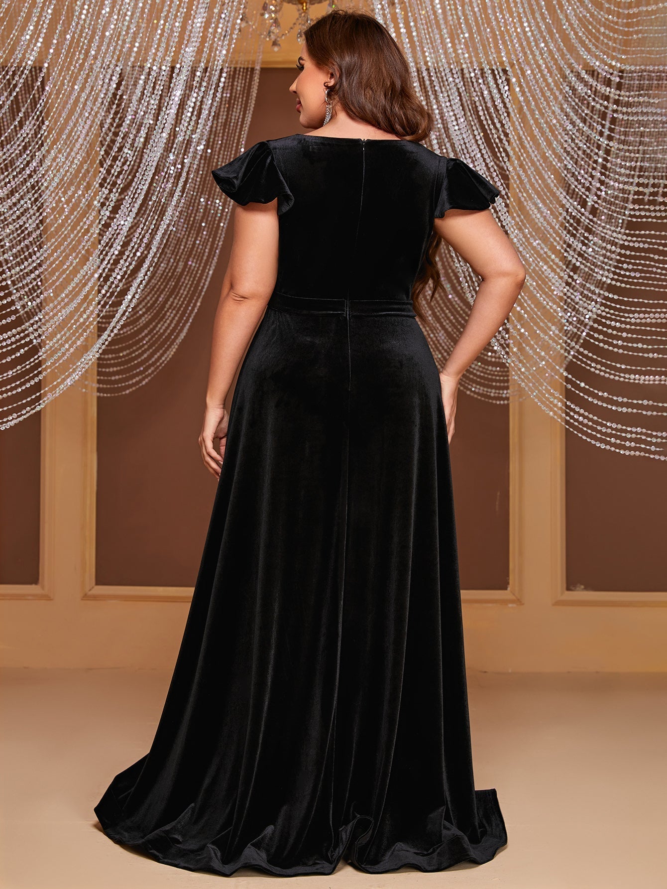 Yisikado Plus Surplice Neck Split Thigh Dress-FSSL6789