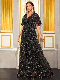 Yisikado Butterfly Sleeve Sequin Formal Dress-GL20018