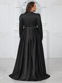 Yisikado Plus Size Glitter Panel Mermaid Evening Party Dress With Long Sleeves-FMGT806