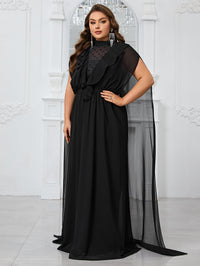 Yisikado Plus Size Women'S Ruffle Hem & Cape Decoration Evening Gown Dress-FGLN20108