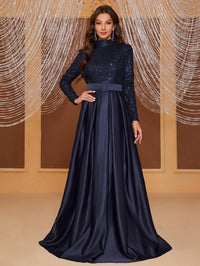 Giffniseti Mock Neck Sequin Bodice Party Dress-MGT849