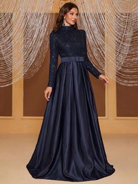 Giffniseti Mock Neck Sequin Bodice Party Dress-MGT849