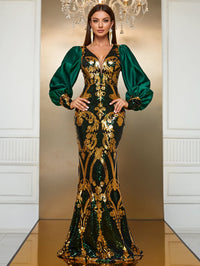 Yisikado Lantern Sleeve Sequin Party Dress-SST2085