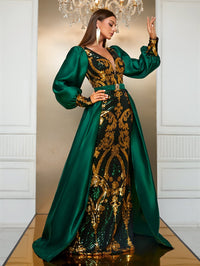 Yisikado Lantern Sleeve Sequin Party Dress-SST2085