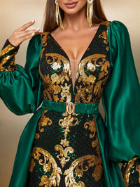 Yisikado Lantern Sleeve Sequin Party Dress-SST2085