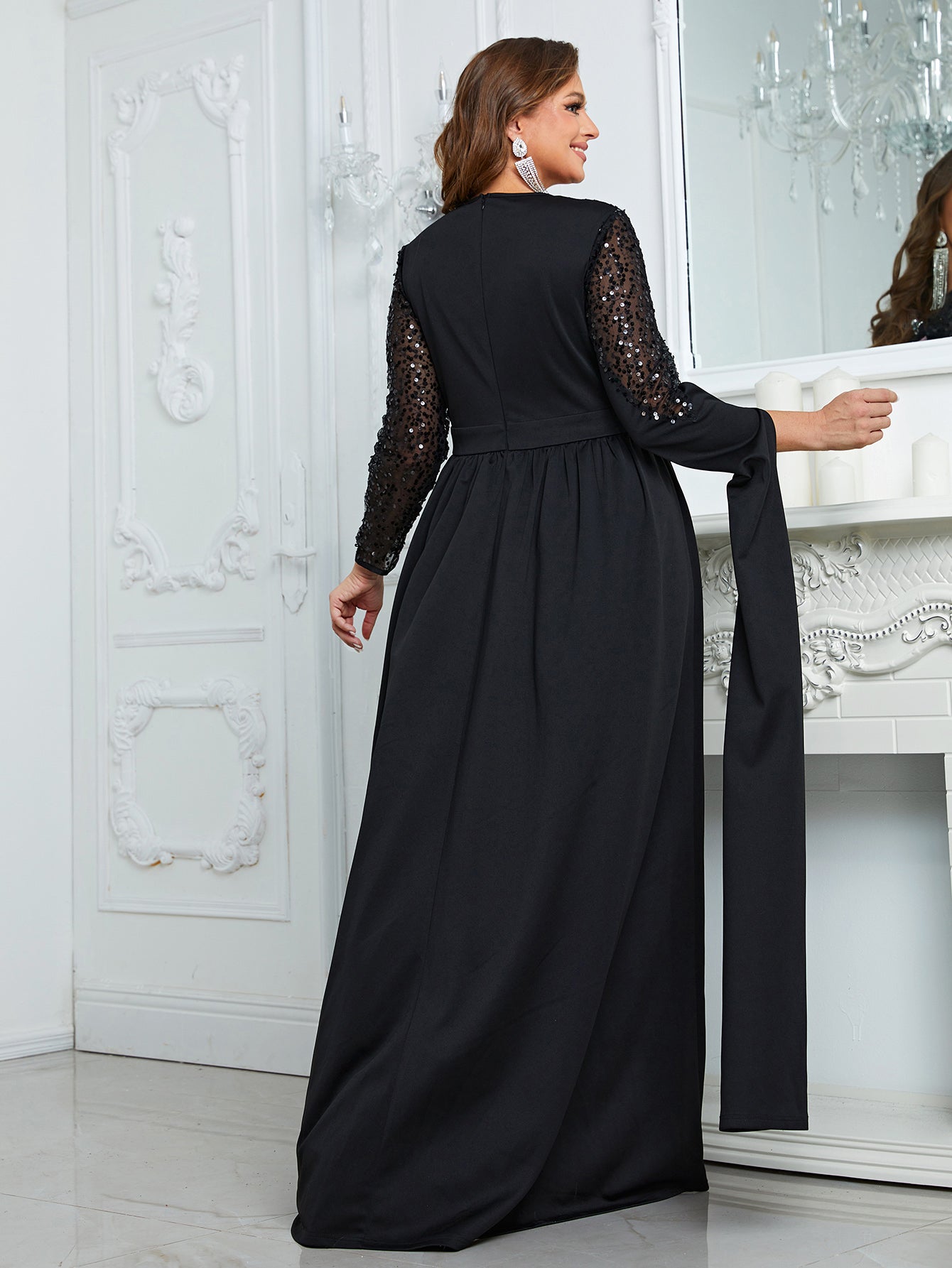 Yisikado Plus Contrast Sequins Party Dress-FMGN721