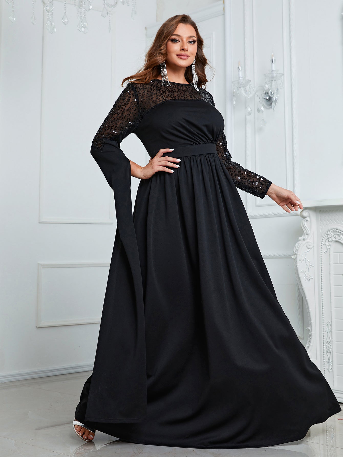 Yisikado Plus Contrast Sequins Party Dress-FMGN721