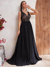 Contrast Sequin Mesh Insert Maxi Formal Dress-MGT540