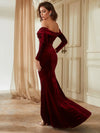 Yisikado Off Shoulder Velvet Bridesmaid Dress-A003