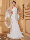 Yisikado Contrast Flower Embroidered Mesh Mermaid Hem Wedding Dress Without Veil-A075