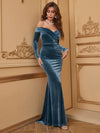 Yisikado Off Shoulder Velvet Bridesmaid Dress-A003