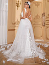 Yisikado Contrast Mesh Lace Trim Floor Length Wedding Dress-A084