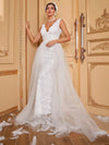 Yisikado Contrast Mesh Lace Trim Floor Length Wedding Dress-A084