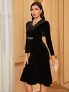 Yisikado Rhinestone Drape Side Velvet Dress-A102