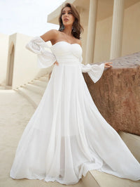 Off Shoulder Flounce Sleeve Ruched Chiffon Maxi Dress-JC225