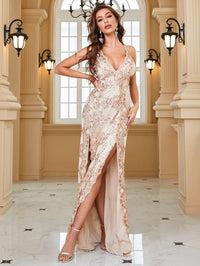 Yisikado High Split Sequin Prom Cami Dress-A176