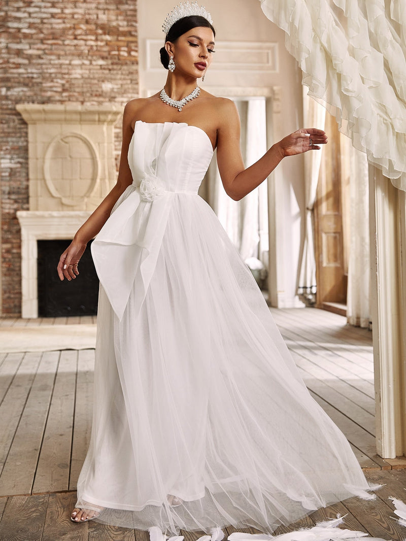 Appliques Mesh Hem Wedding Dress-SS016