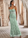 Yisikado Butterfly Appliques Lace Up Guipure Lace Maxi Cami Prom Dress-JC074