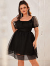 Plus Contrast Mesh Puff Sleeve Dress-FP186