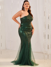 Plus One Shoulder Sequins Prom Dress-FP095