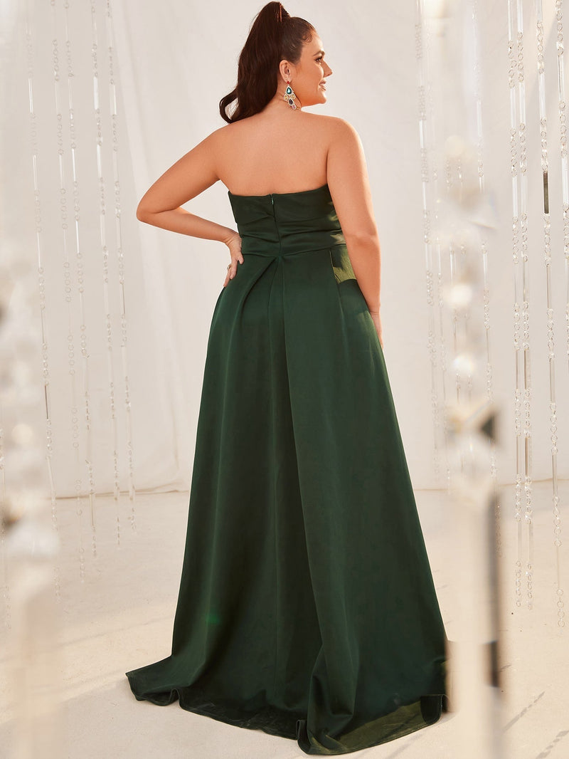 Plus Contrast Mesh Draped Split High Tube Prom Dress-JAFP092