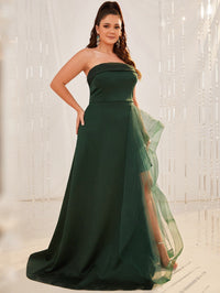 Plus Contrast Mesh Draped Split High Tube Prom Dress-JAFP092