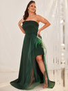 Plus Contrast Mesh Draped Split High Tube Prom Dress-JAFP092