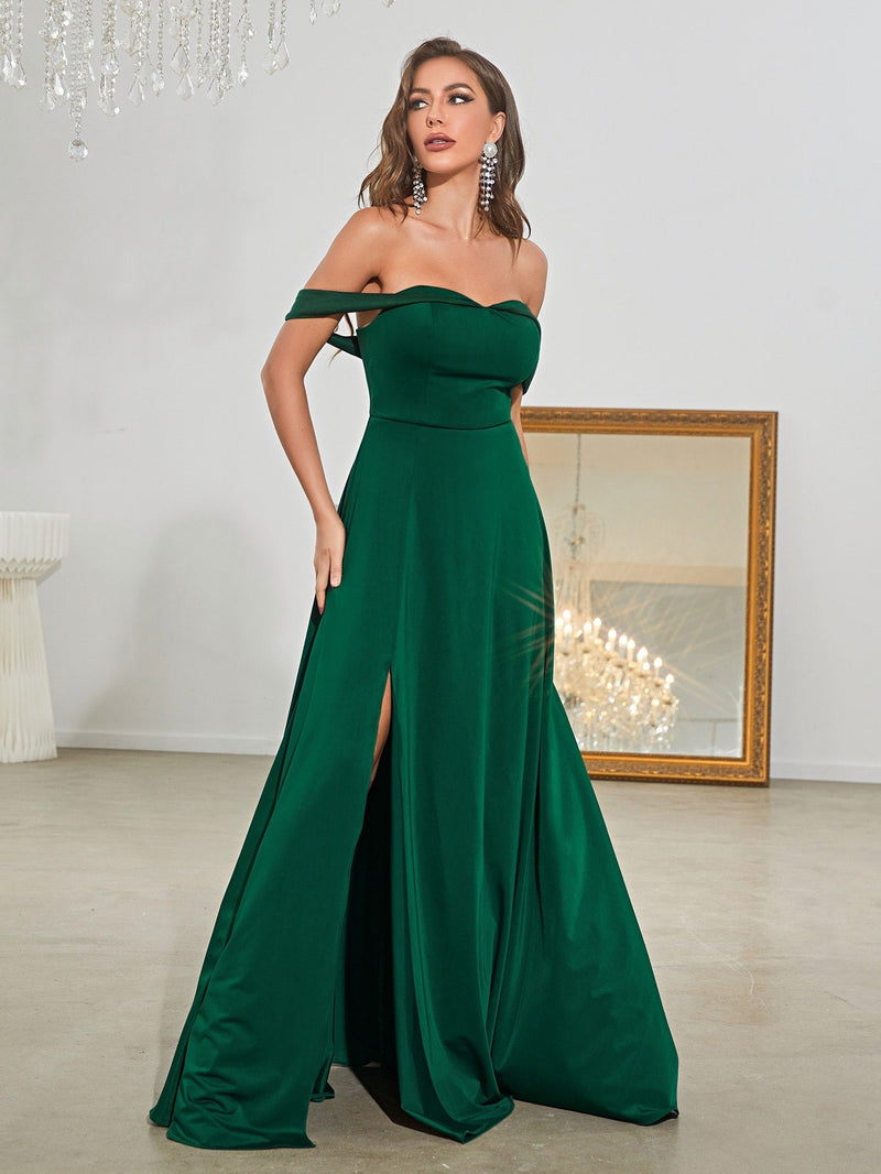 Off Shoulder Split Thigh Prom Dress-MG002