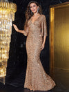 Flounce Sleeve Sequin Formal Dress-MGN143