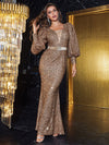 Lantern Sleeve Sequin Prom Dress-MGT119