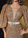 Lantern Sleeve Sequin Prom Dress-MGT119