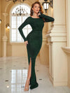 Striped Split Thigh Glitter Prom Dress-A013-1