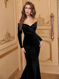 Off Shoulder Velvet Bridesmaid Dress-A003-2