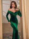 Yisikado Off Shoulder Velvet Bridesmaid Dress-A003