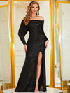 Off Shoulder Split Thigh Sequin Prom Dress-SSD008