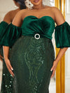 Plus Off Shoulder Rhinestone Detail Sequin Formal Dress-FA638